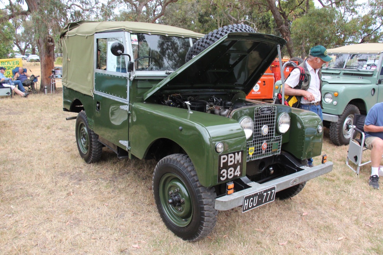 A 1953 Land Rover Series I 80-inch; the expedition's car was a 1952 short-wheelbase model of this type, reconditioned in London before the journey.