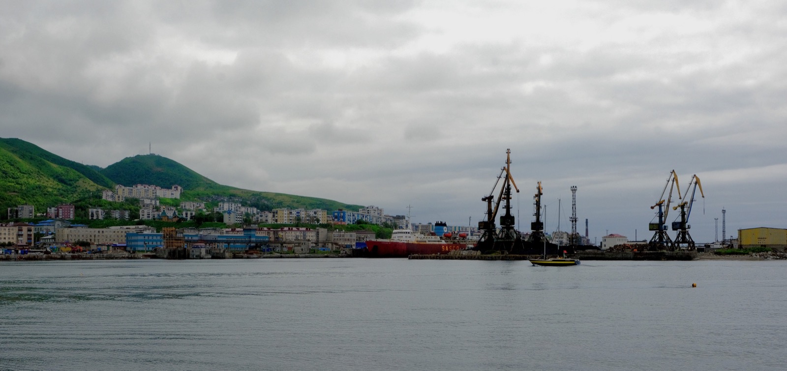The port and town of Kholmsk on Sakhalin, where the eighteen-hour ferry from Vanino landed the Defender in August 2008.