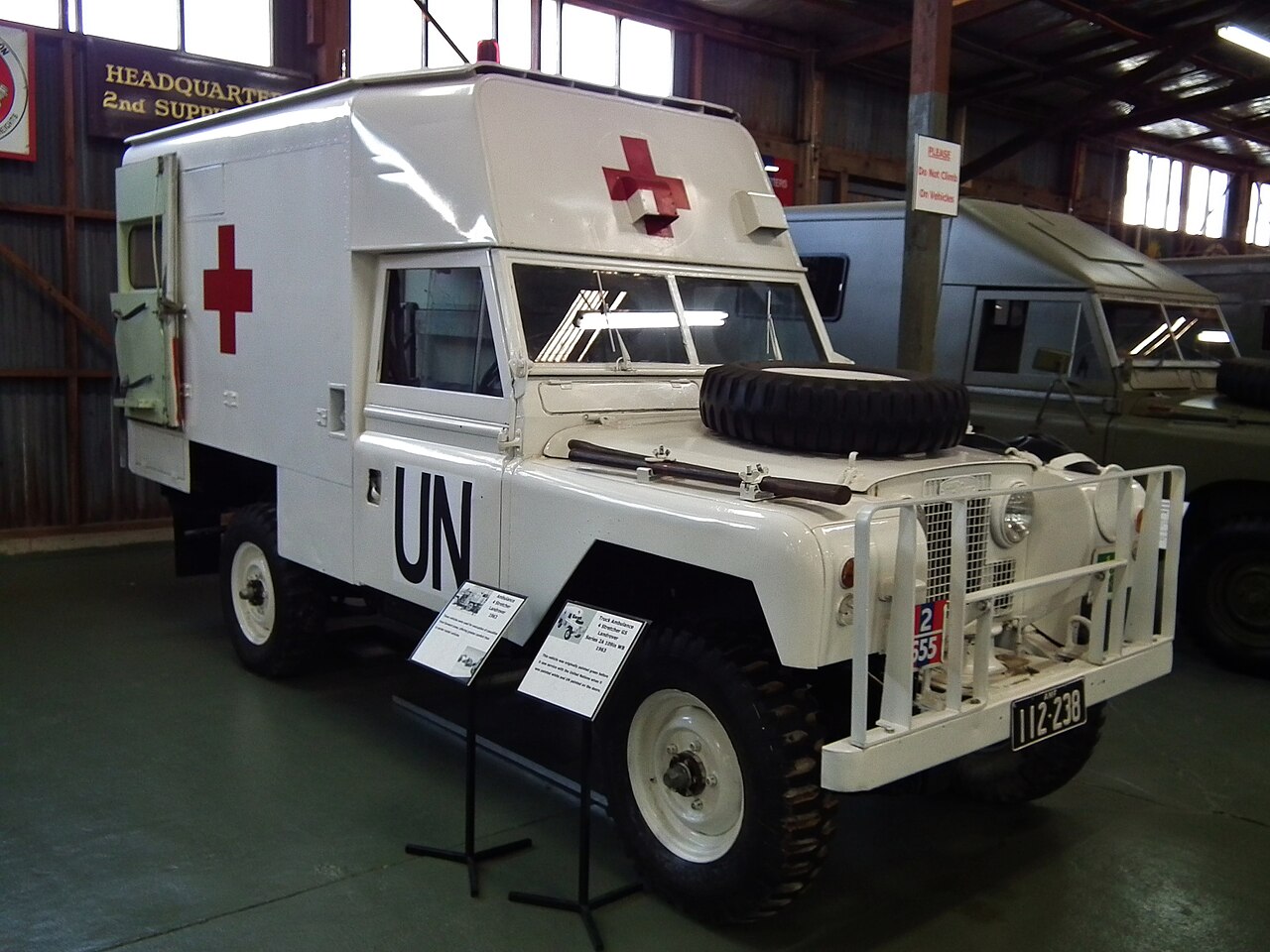 Series II Ambulance — ARN 112-238, a 1963 Series 2A Bloodbox in the white United Nations scheme it wore on peacekeeping service, at the Army Museum Bandiana