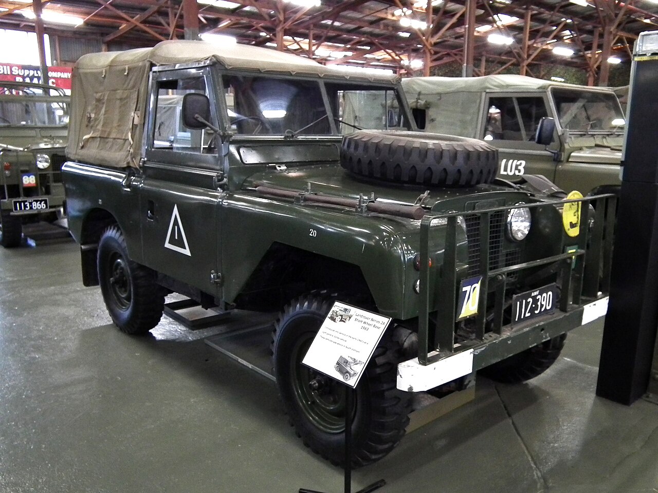 1963 Series 2A SWB with canvas tilt, brushguard and bonnet-mounted spare, Australian Army Museum Bandiana