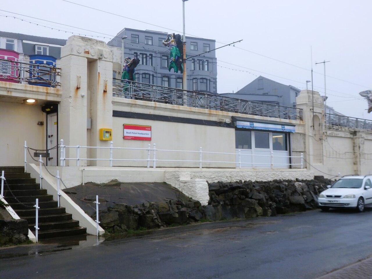 Blackpool Beach Patrol — Beach Patrol Headquarters, Middle Walk, Blackpool — the Land Rover's base on the promenade (February 2022)