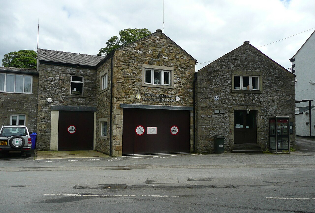 The Cave Rescue Organisation's depot at Clapham, North Yorkshire, home garage of the CRO Defender fleet