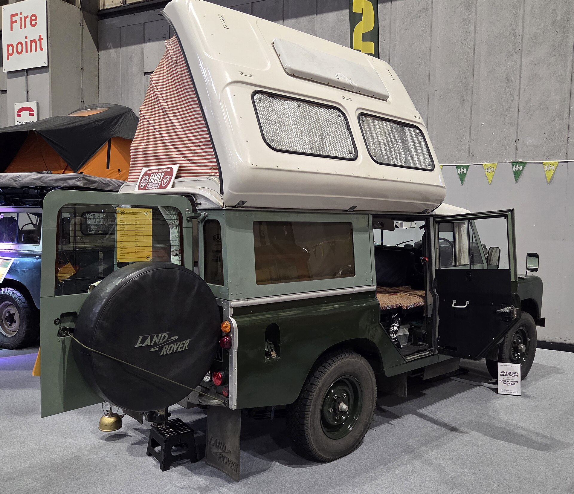 Series II 109 Dormobile — Series Land Rover 109 Dormobile camper with the elevating roof raised, Classic Motor Show, NEC Birmingham, 2025