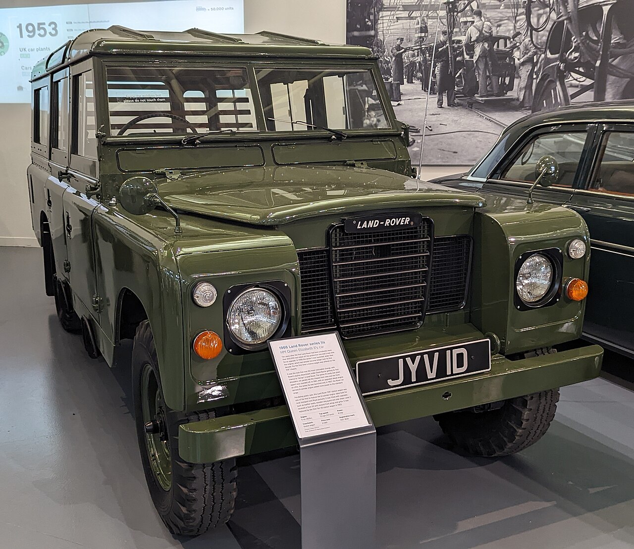Queen Elizabeth II's Series IIA 109 SW — Queen Elizabeth II's 1966 Series IIA 109 Station Wagon, JYV 1D, on display at the British Motor Museum