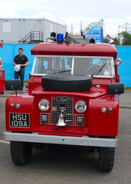 A 1962 Carmichael Redwing fire appliance (HSU 109A) — an earlier example of the same Carmichael Land Rover conversion — at the Tall Ships Race festival, Greenock, 2011