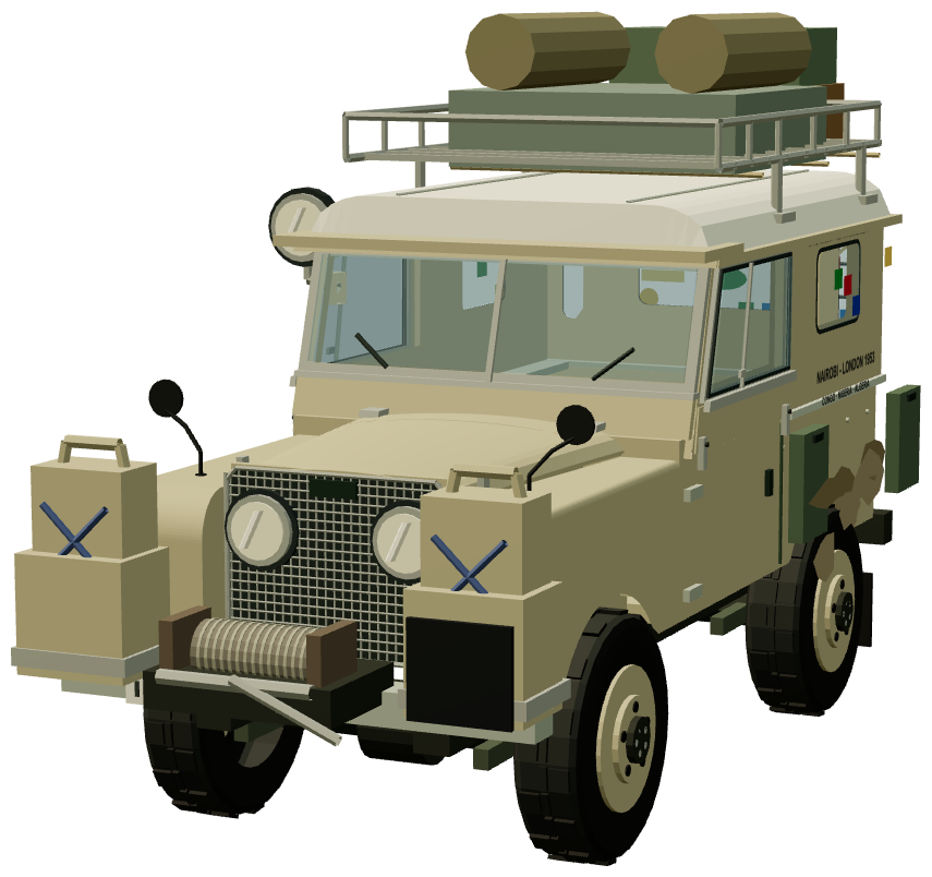 George Adamson Nairobi to London Series I — front three-quarter view, registry 3D render