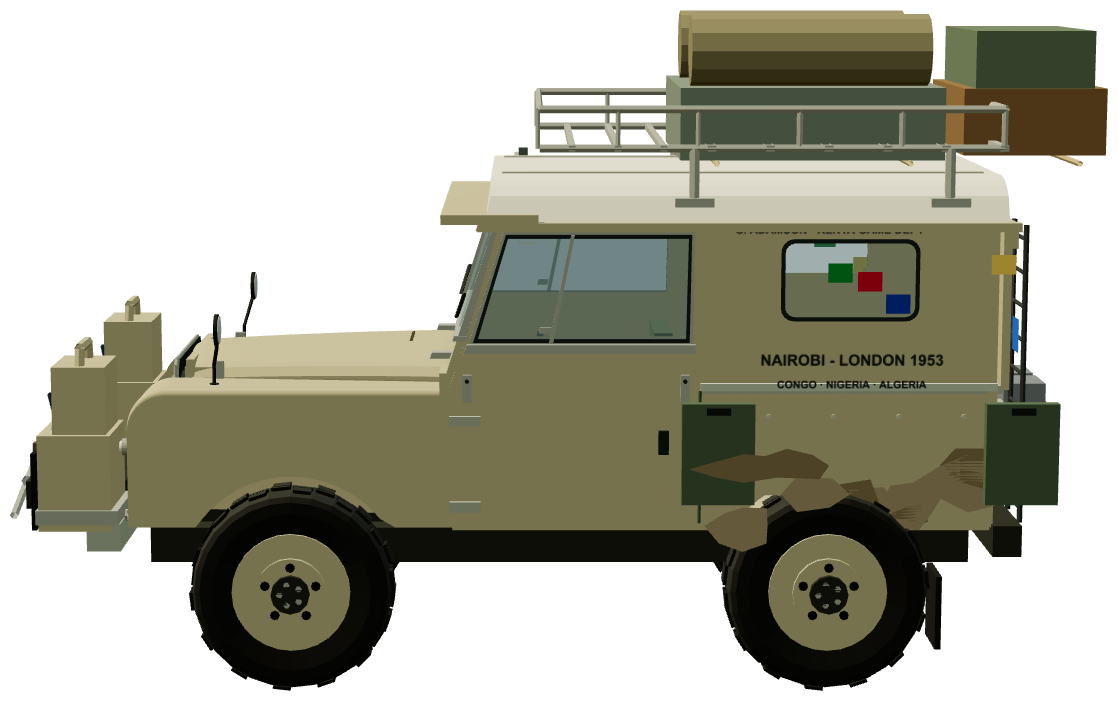 George Adamson Nairobi to London Series I — side view, registry 3D render