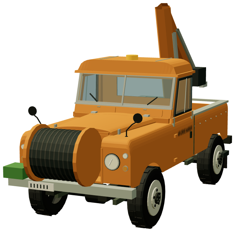 Air-Drive Harrier backhoe — front three-quarter view, registry 3D render