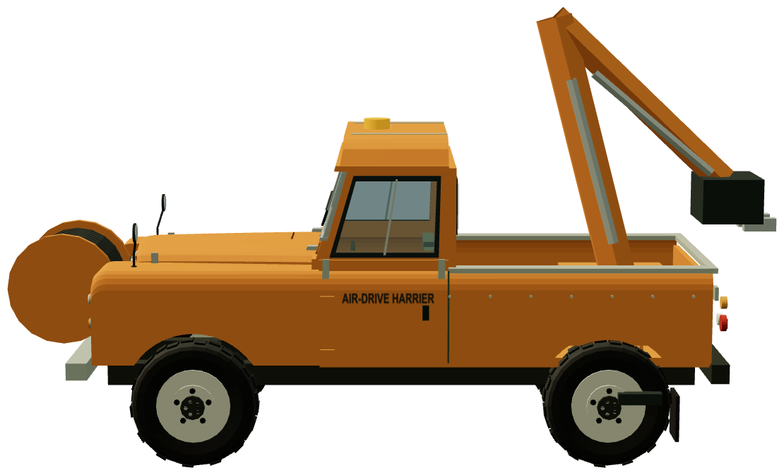 Air-Drive Harrier backhoe — side view, registry 3D render
