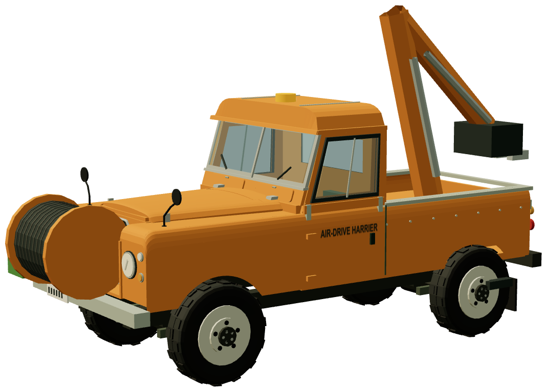 Air-Drive Harrier backhoe — three-quarter view, registry 3D render