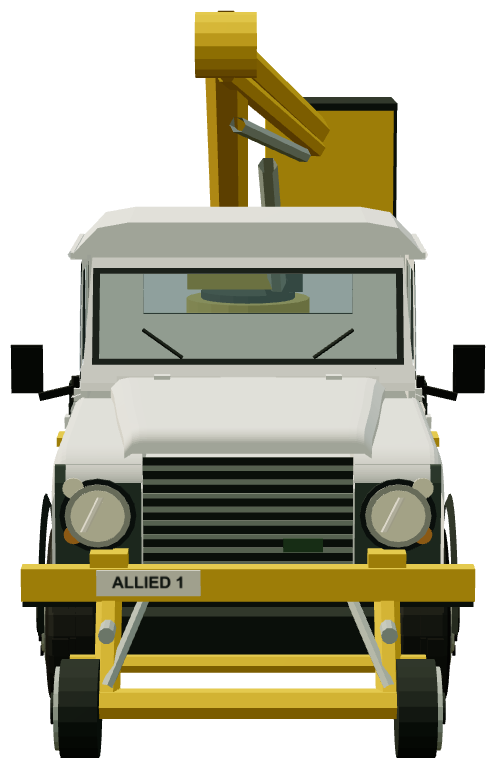 Allied Road-Rail Land Rover Platform — front view, registry 3D render