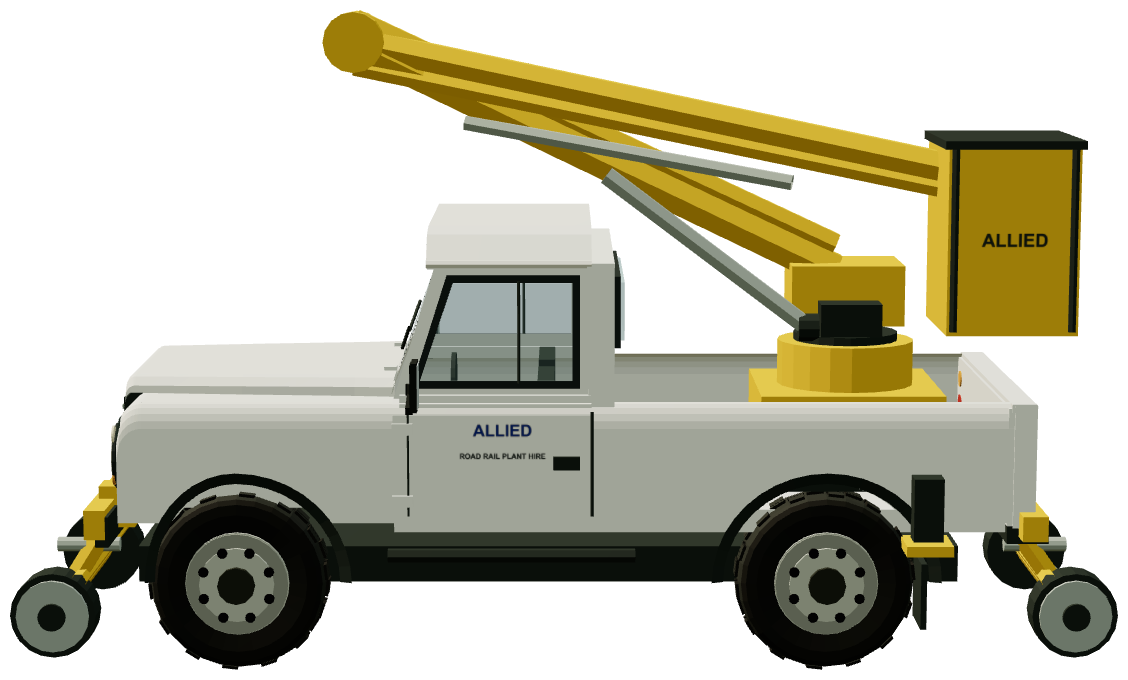 Allied Road-Rail Land Rover Platform — side view, registry 3D render