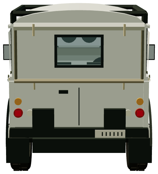 BAMA Ninety rally vehicle — Romeo Four — rear view, registry 3D render