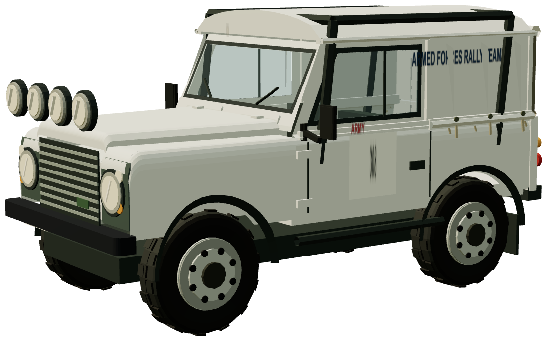 BAMA Ninety rally vehicle — Romeo Four — three-quarter view, registry 3D render