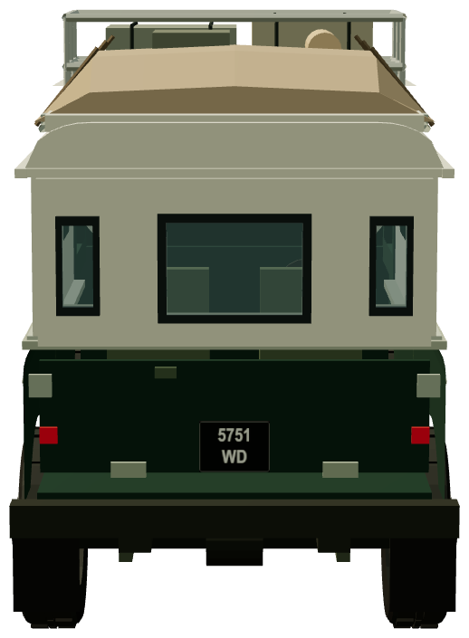 Barbara Toy’s Dormobile — rear view, registry 3D render