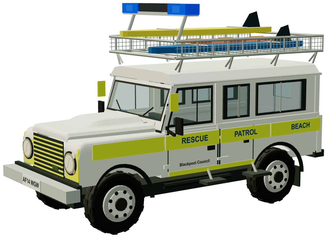 Blackpool Beach Patrol — three-quarter view, registry 3D render