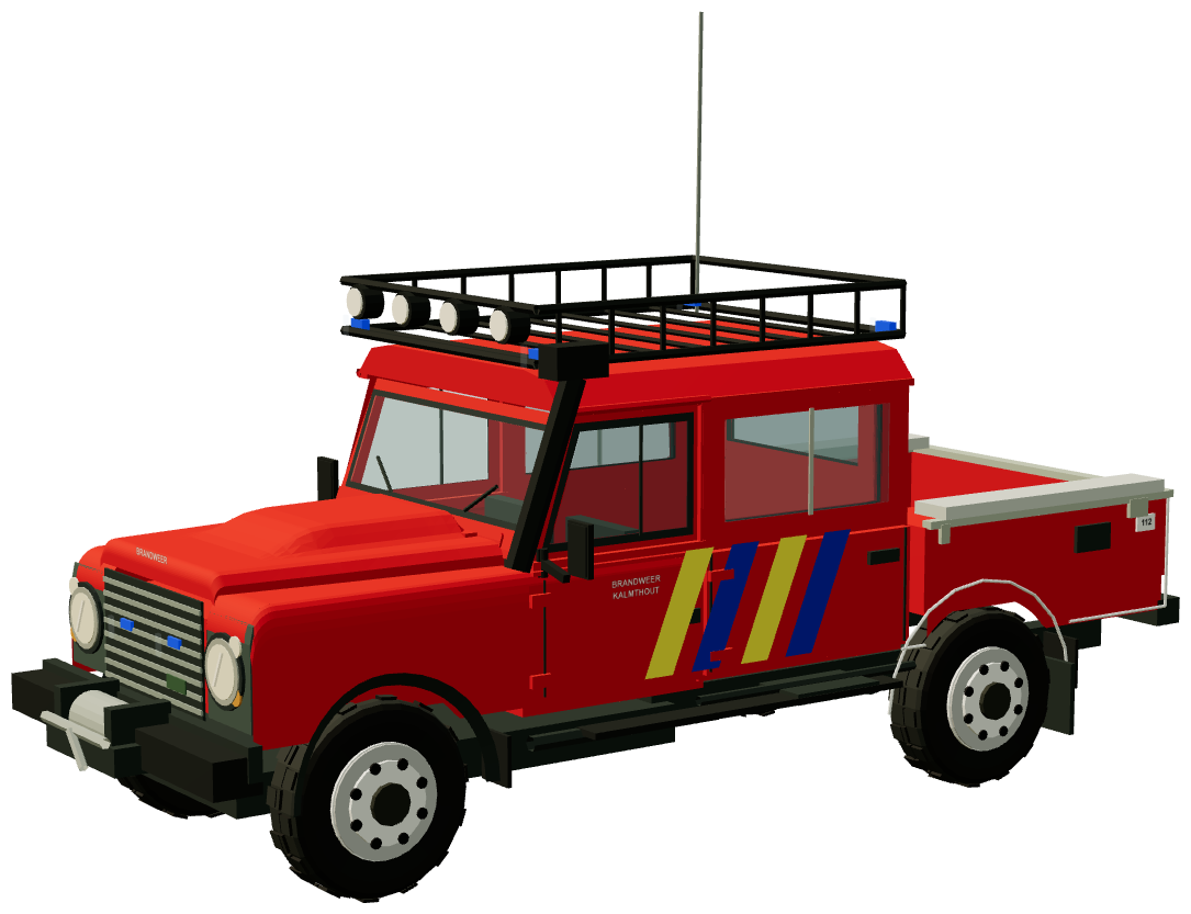 Brandweer Kalmthout Defender 130 — three-quarter view, registry 3D render