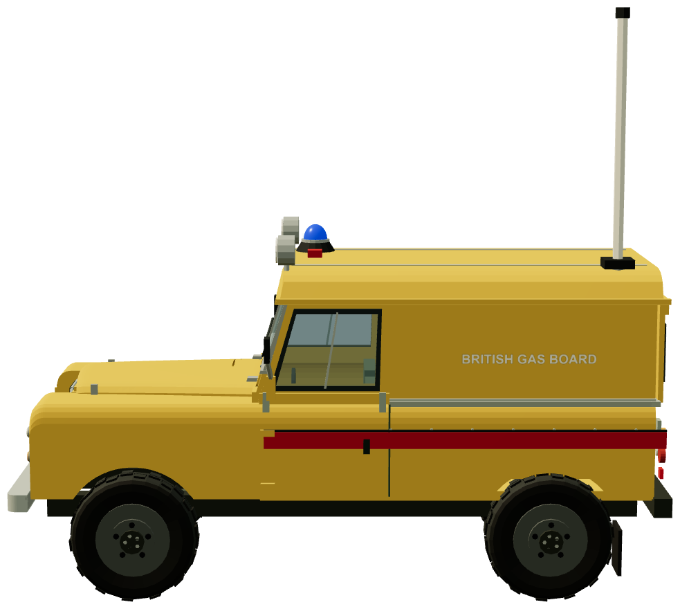 British Gas Mast-Equipped V8 Van — side view, registry 3D render
