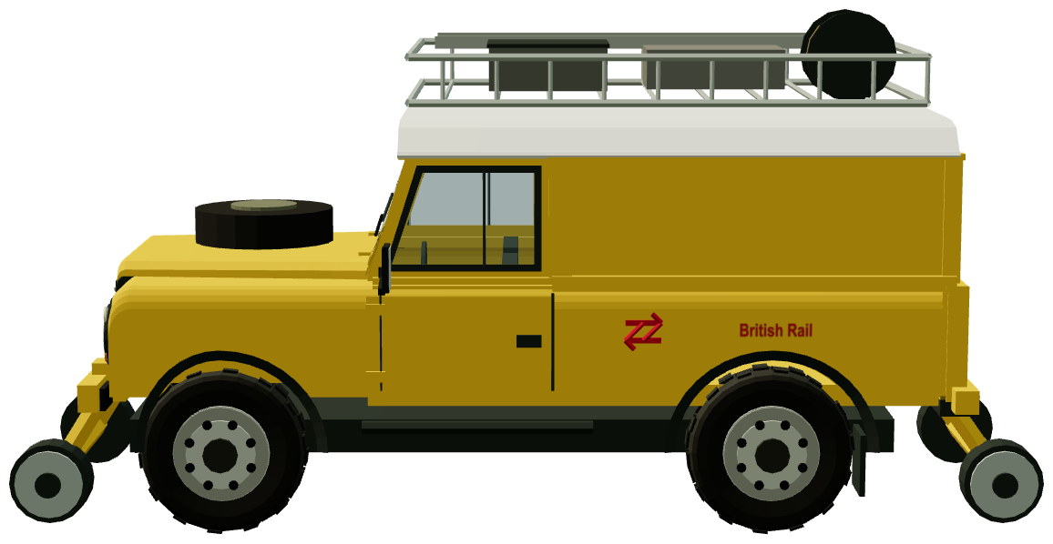 British Rail Road-Rail Land Rover — side view, registry 3D render