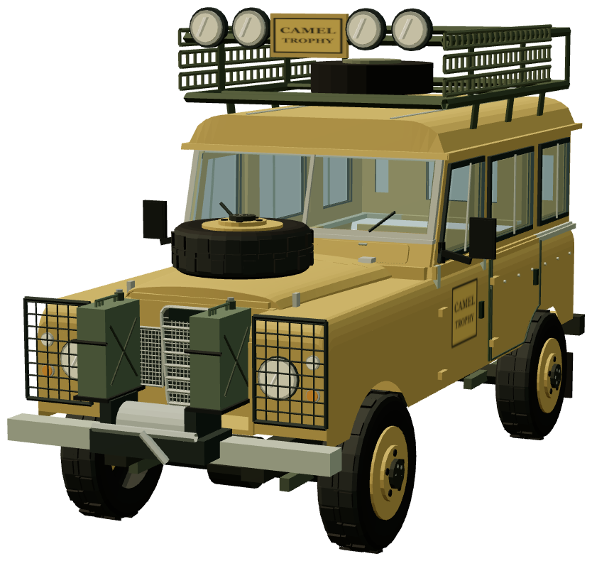 Camel Trophy 1983 — Series III 109 Support — front three-quarter view, registry 3D render