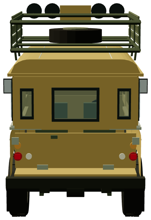 Camel Trophy 1983 — Series III 109 Support — rear view, registry 3D render