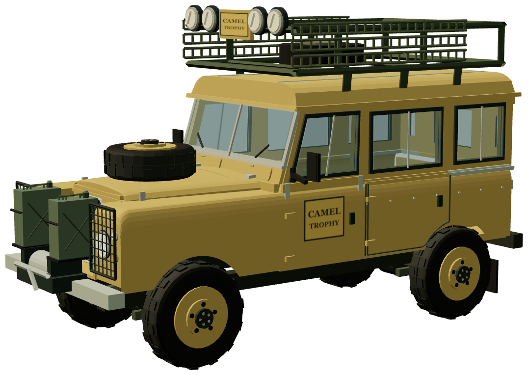 Camel Trophy 1983 — Series III 109 Support — three-quarter view, registry 3D render