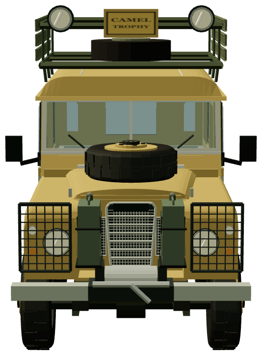 Camel Trophy 1983 — Series III 88 — front view, registry 3D render