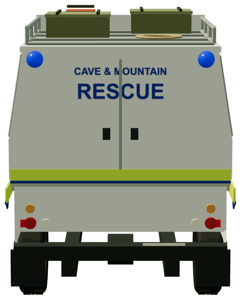 Cave & Mountain Rescue — rear view, registry 3D render