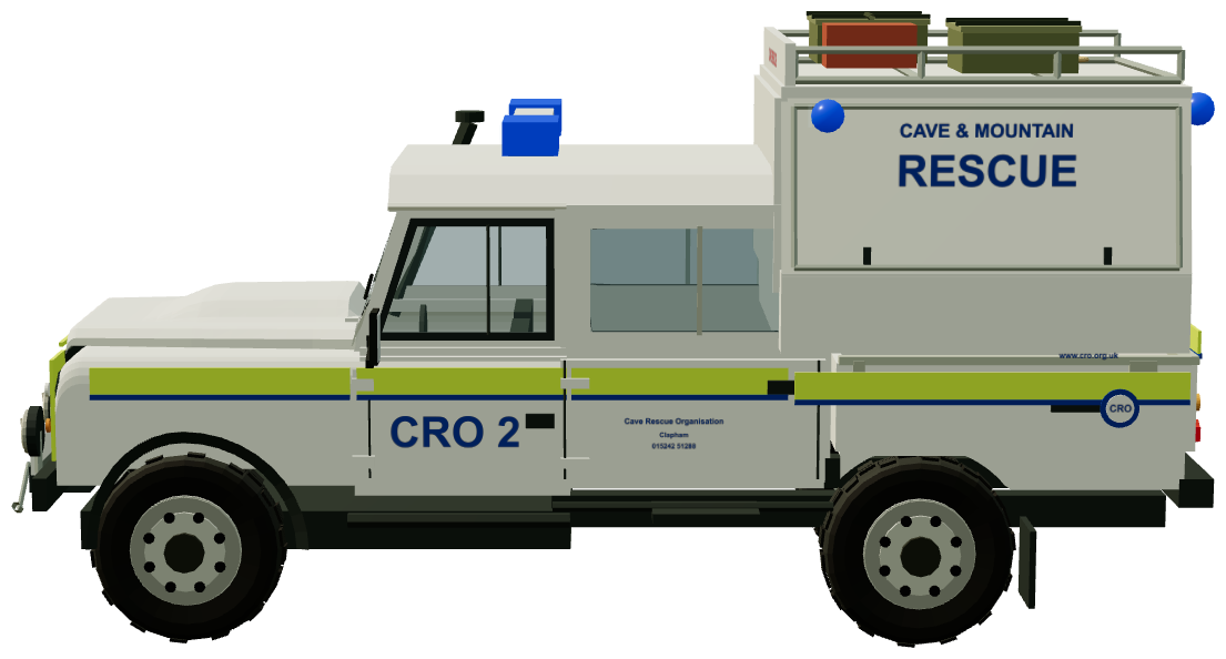 Cave & Mountain Rescue — side view, registry 3D render