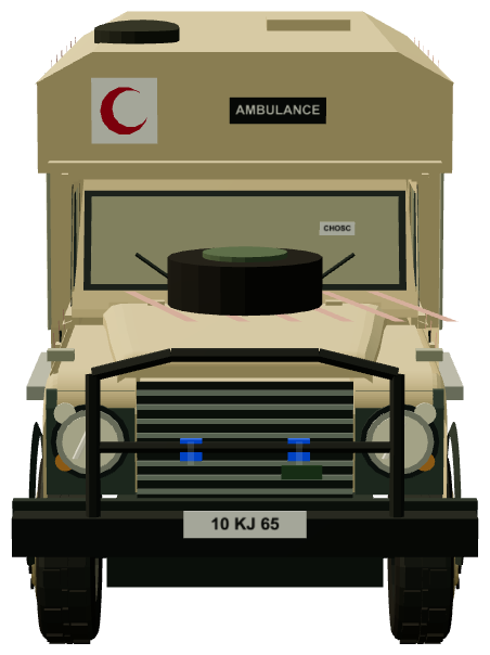 CHOSC Tiger-Stripe 127 Ambulance — front view, registry 3D render