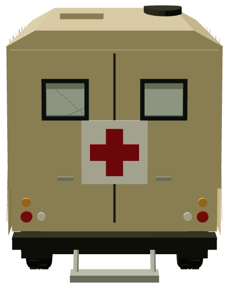 CHOSC Tiger-Stripe 127 Ambulance — rear view, registry 3D render