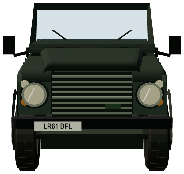 Defender 90 — front view, registry 3D render