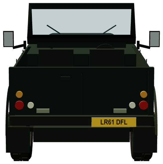 Defender 90 — rear view, registry 3D render