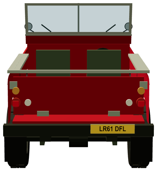 Series III Stage 1 V8 109″ — rear view, registry 3D render