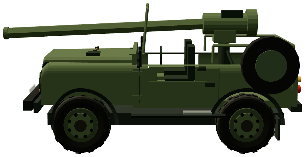 Defender 90 106 mm Recoilless Rifle Gunship — side view, registry 3D render