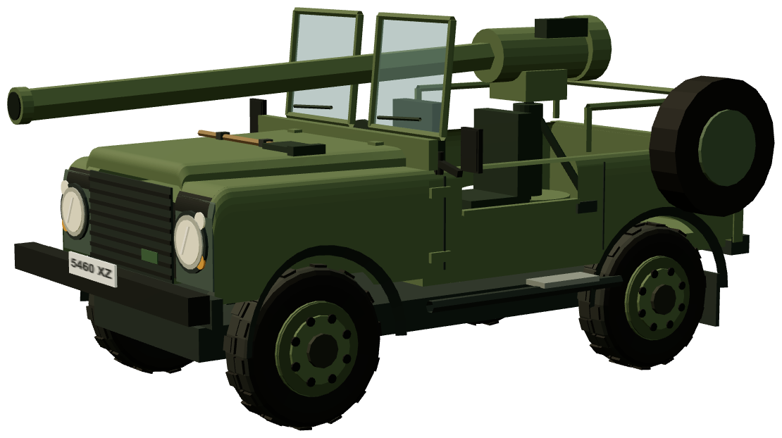 Defender 90 106 mm Recoilless Rifle Gunship — three-quarter view, registry 3D render