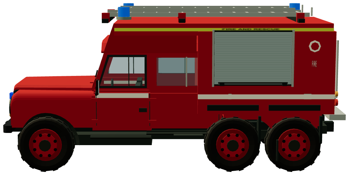 Defender 6×6 Fire & Rescue — side view, registry 3D render