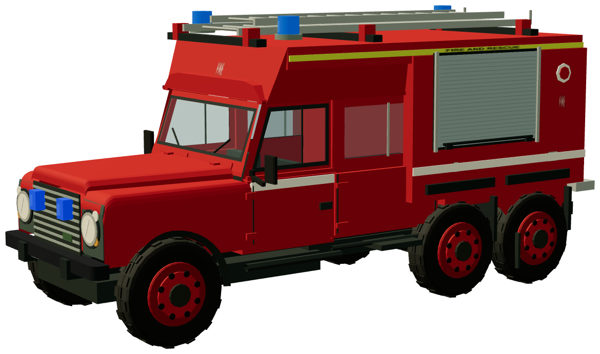 Defender 6×6 Fire & Rescue — three-quarter view, registry 3D render