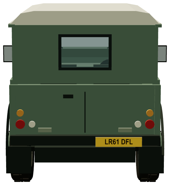 Defender 90 — rear view, registry 3D render