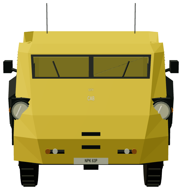 Judge Dredd City Cab — front view, registry 3D render