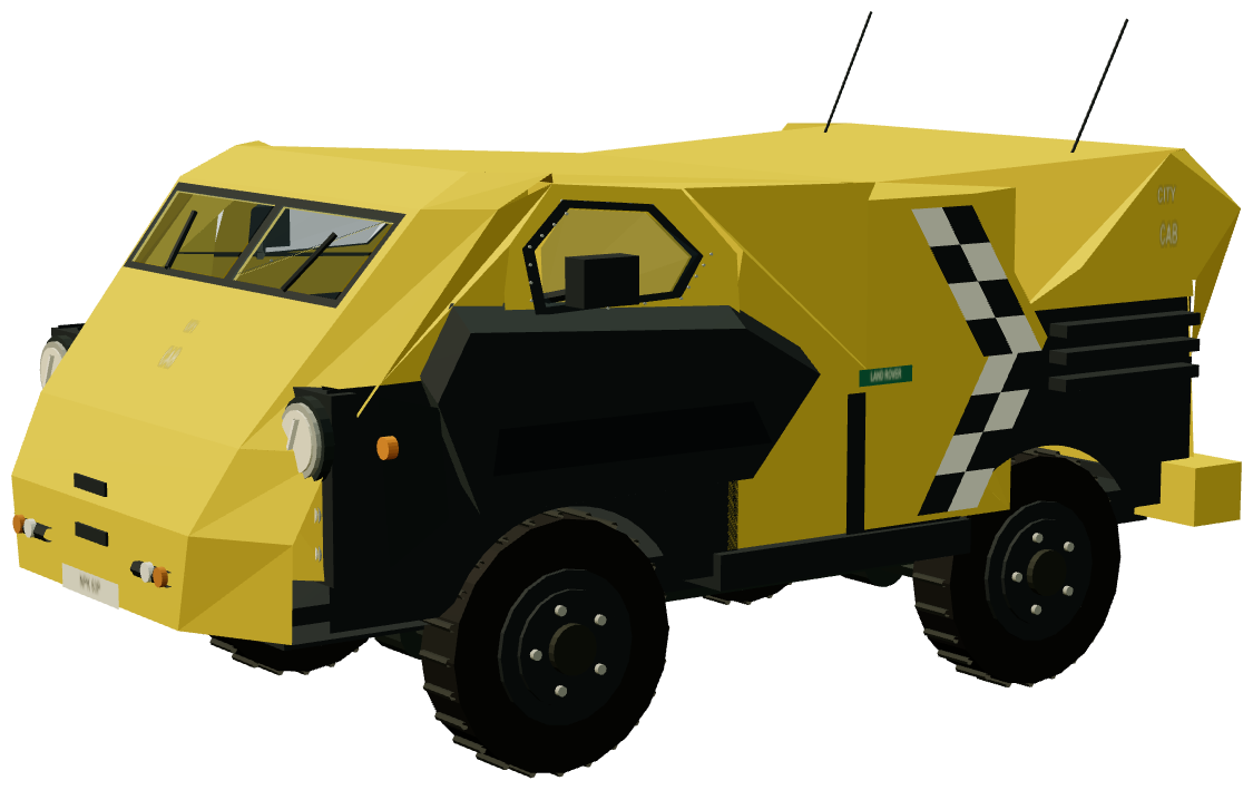 Judge Dredd City Cab — three-quarter view, registry 3D render