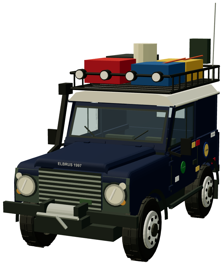 1997 Elbrus Expedition Defender 90 — front three-quarter view, registry 3D render