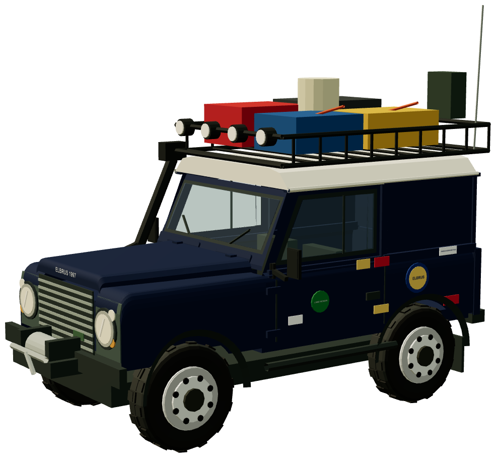 1997 Elbrus Expedition Defender 90 — three-quarter view, registry 3D render