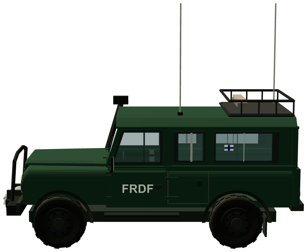 Finnish FRDF Militarised Defender 110 FFR — side view, registry 3D render