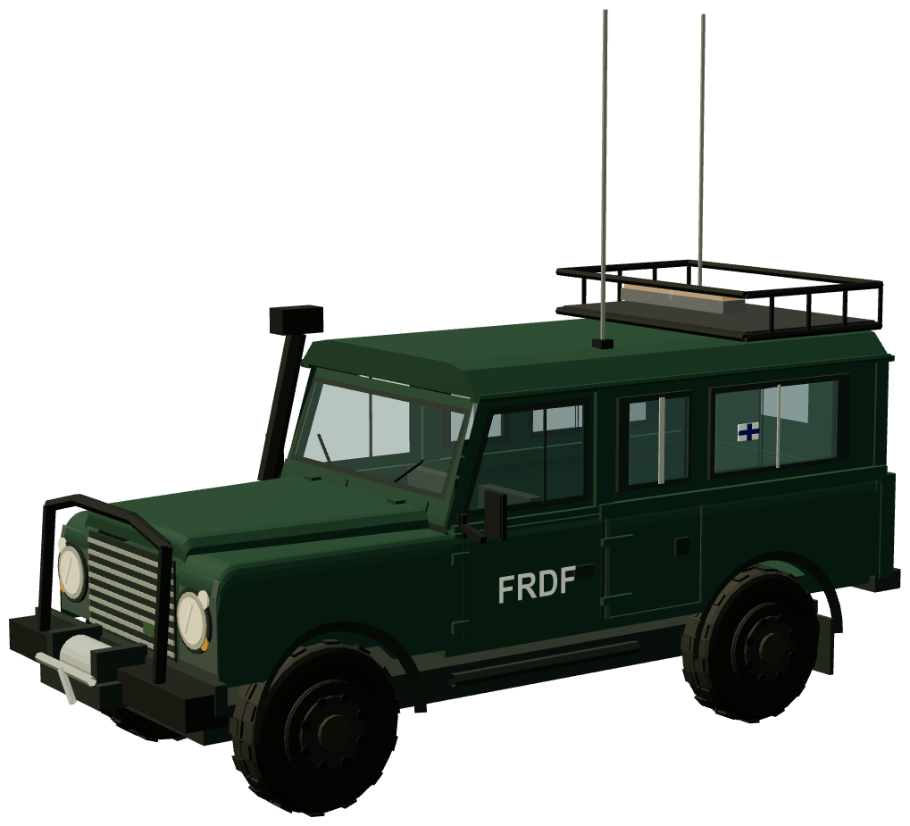 Finnish FRDF Militarised Defender 110 FFR — three-quarter view, registry 3D render