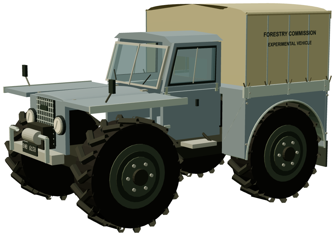 Forestry Commission Roadless Fire Tender — three-quarter view, registry 3D render