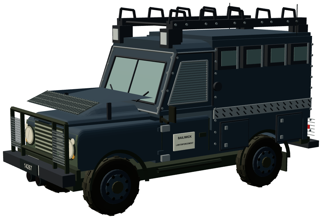 Guernsey Police Armoured 110 — three-quarter view, registry 3D render