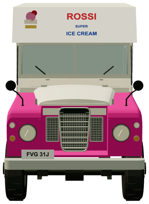 Hemsby Beach Ice Cream Van FVG 31J — front view, registry 3D render