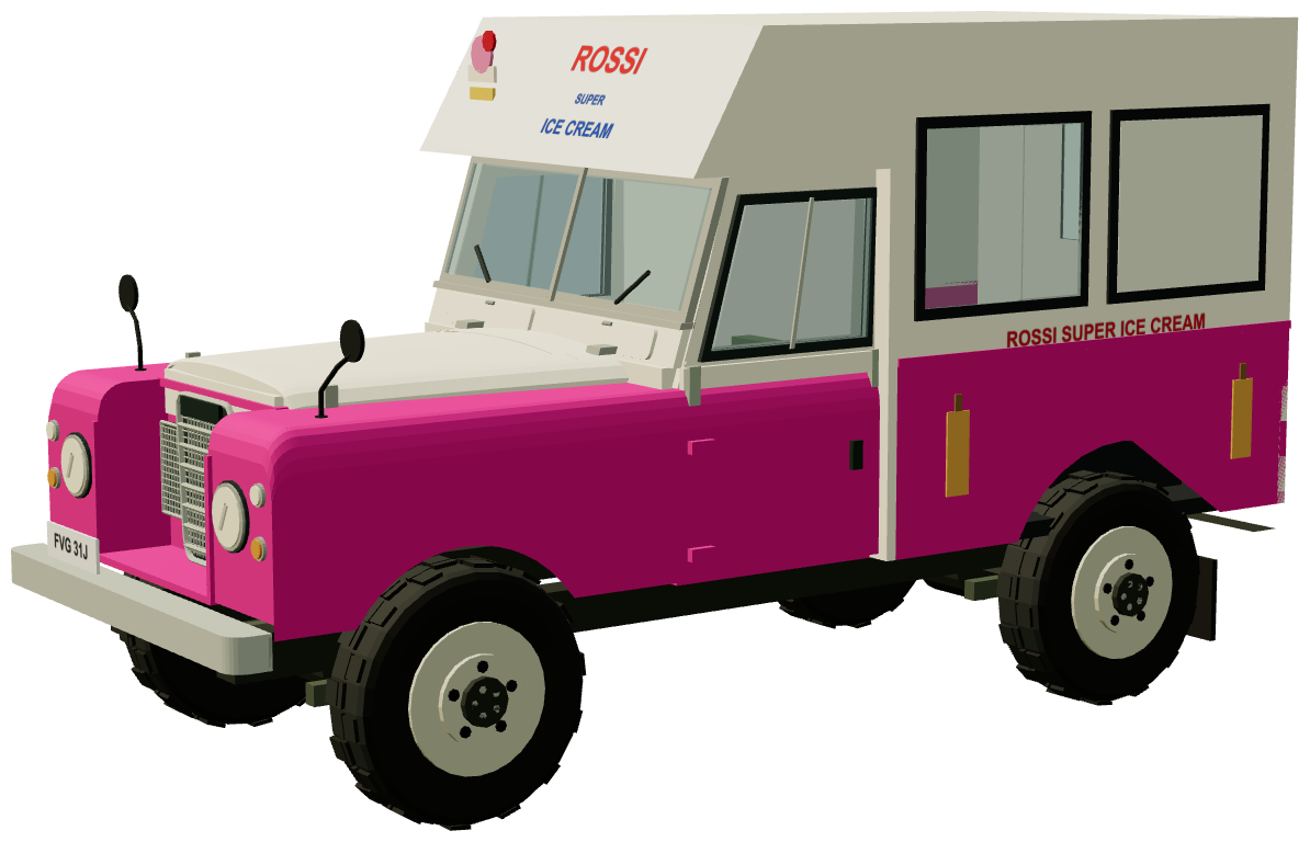 Hemsby Beach Ice Cream Van FVG 31J — three-quarter view, registry 3D render