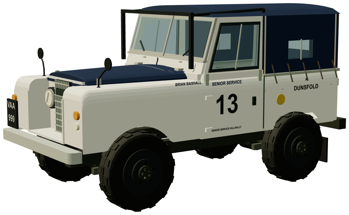 Dunsfold Hillrally Series II — three-quarter view, registry 3D render